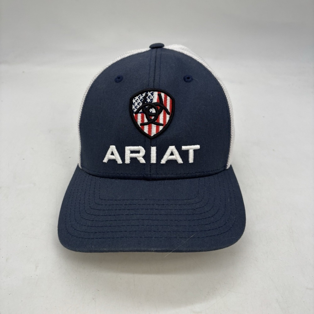 Ariat Hat Navy USA Flag Shield Mens Trucker Cap A300035003 Workwear